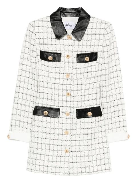 Self-Portrait checked leather-trimmed mini dress - White