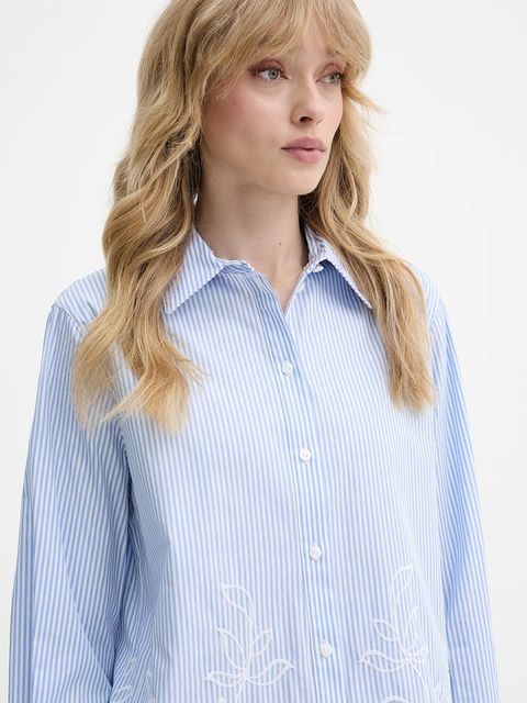 Karl Lagerfeld koszula bawełniana damska kolor niebieski regular z kołnierzykiem klasycznym A2W11028