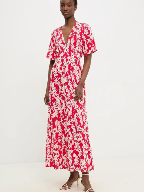 Answear.LAB sukienka kolor różowy maxi rozkloszowana