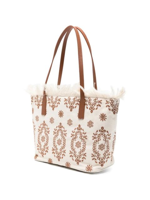 MC2 Saint Barth floral-embroidered fringed-detail tote bag - Neutrals
