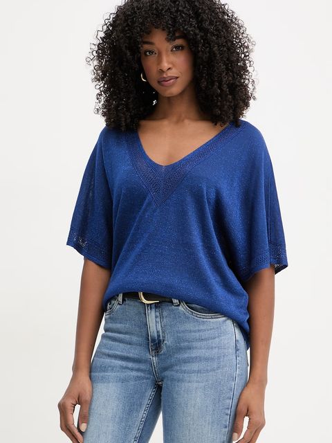 Morgan sweter z krótkim rękawem damski z wiskozy MCHRIS - zdjęcie produktu nr 1