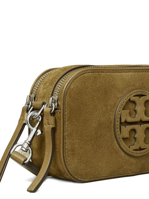 Tory Burch Miller logo-plaque suede crossbody mini bag - Brown