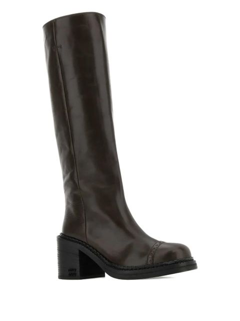 Miu Miu heeled leather boots - Brown - zdjęcie produktu nr 2