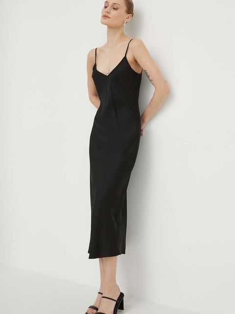 Samsoe Samsoe sukienka SASHARON kolor czarny midi prosta F10000026