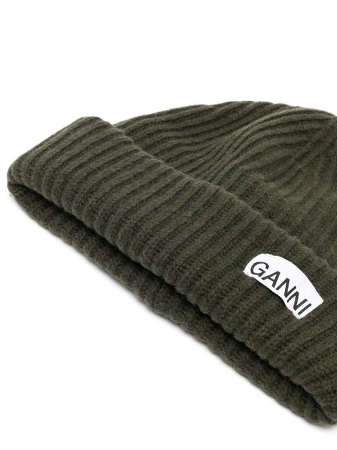 GANNI logo-patch ribbed-knit beanie - Green - zdjęcie produktu nr 2
