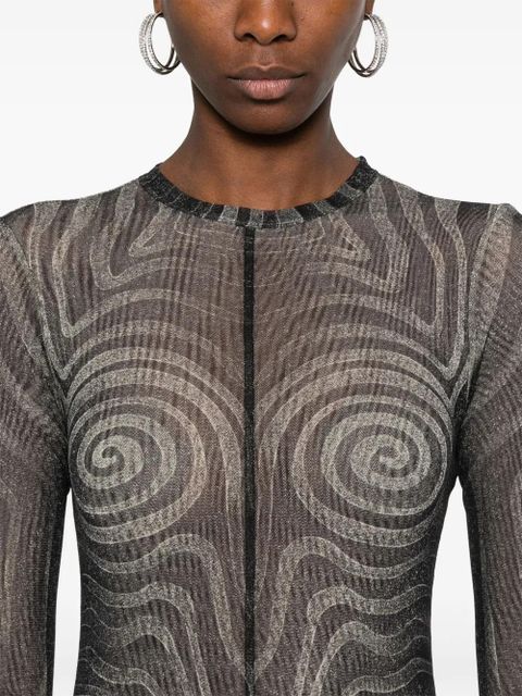 Jean Paul Gaultier spiral-print mesh maxi dress - Black