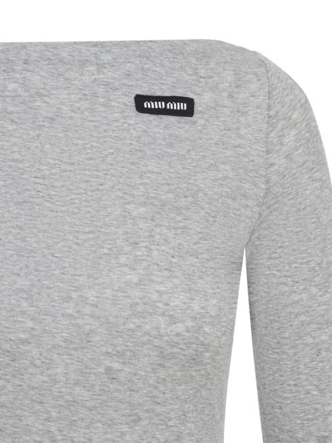 Miu Miu logo-patch T-shirt - Grey