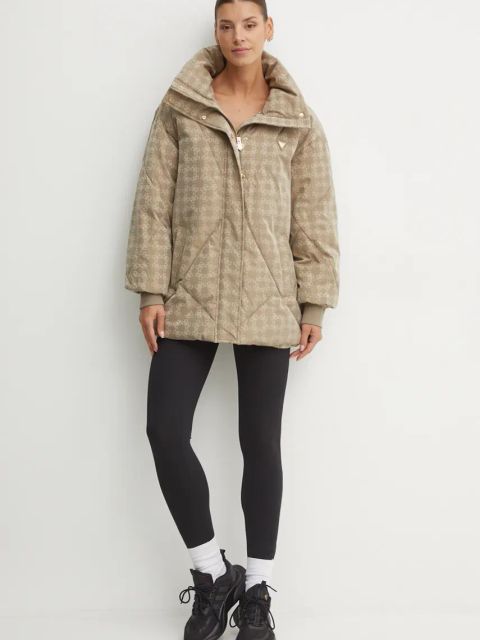 Guess kurtka damska kolor beżowy zimowa V4BL01 WGLW2