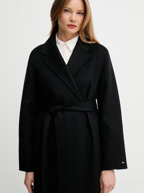 Tommy Hilfiger płaszcz z wełną kolor czarny WW0WW47286
