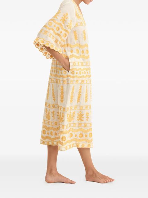 ERES Luxuriance embroidered V-neck midi dress - Neutrals