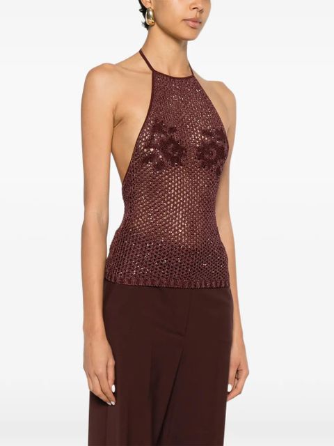 AMIRI sequin-embellished open-knit top - Red