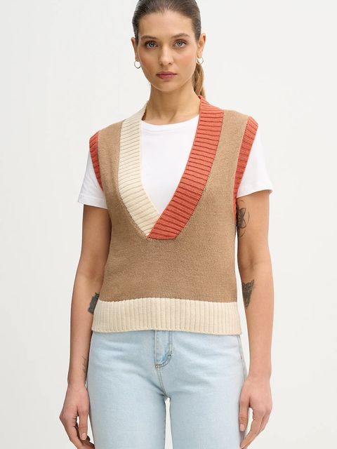 United Colors of Benetton kamizelka z dodatkiem wełny damski kolor beżowy 16YCE403M - zdjęcie produktu nr 1