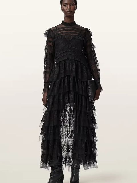 AllSaints sukienka kolor czarny maxi prosta W182DD