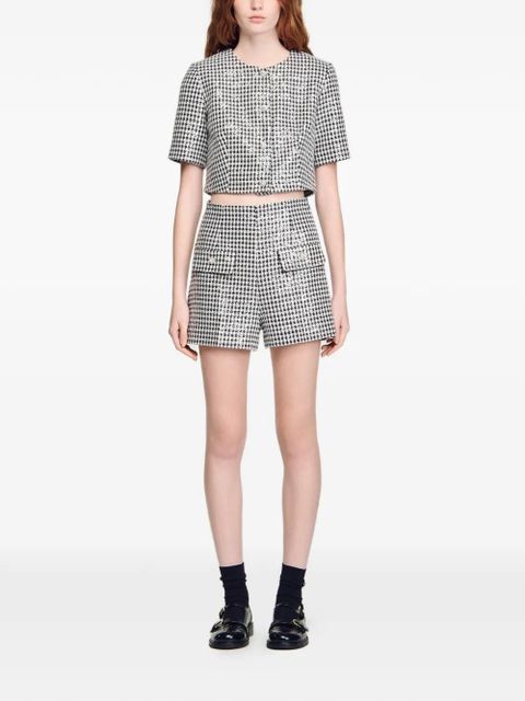 SANDRO sequin houndstooth tweed shorts - Black - zdjęcie produktu nr 2