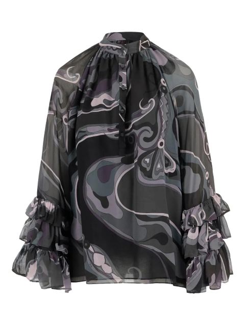 PUCCI abstract-print ruffled blouse - Black - zdjęcie produktu nr 1