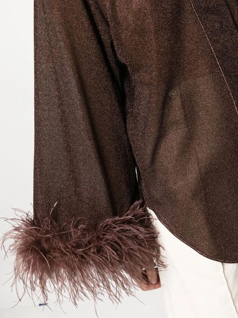 Oséree feather-trim detail blouse - Brown