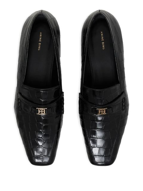 ANINE BING Freya crocodile-embossed loafers - Black