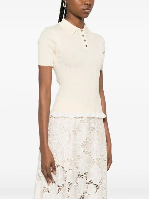 SANDRO lace-detail polo shirt - Neutrals