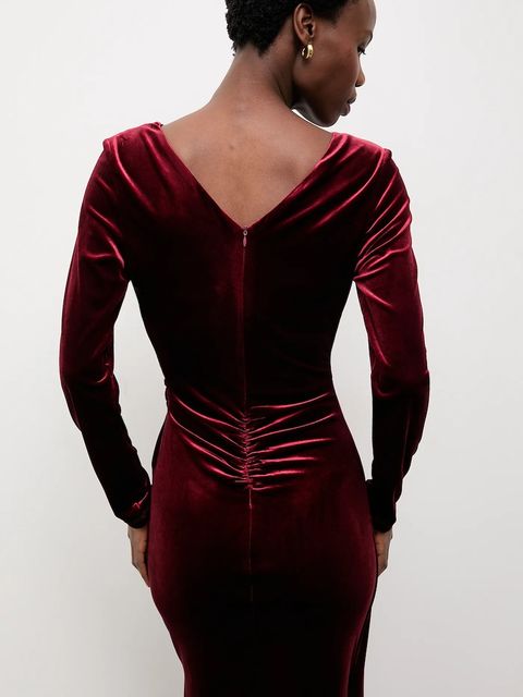 Answear.LAB sukienka welurowa kolor bordowy maxi dopasowana