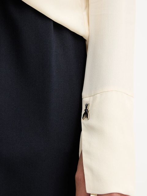 Patrizia Pepe koszula damska kolor beżowy regular z wiązanym dekoltem 2C1648 A8I1