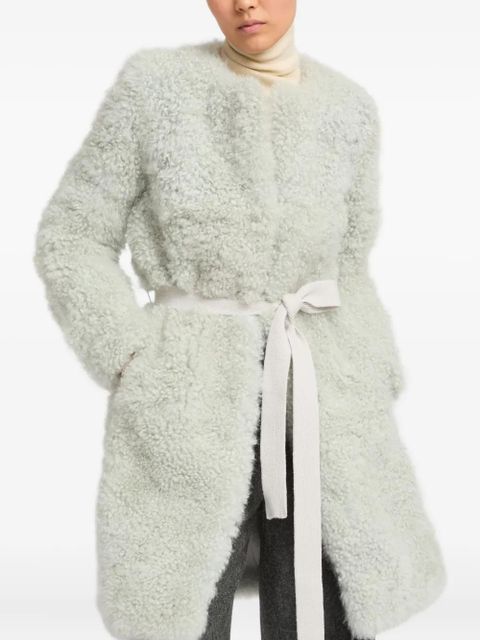 Yves Salomon shearling belted coat - Blue