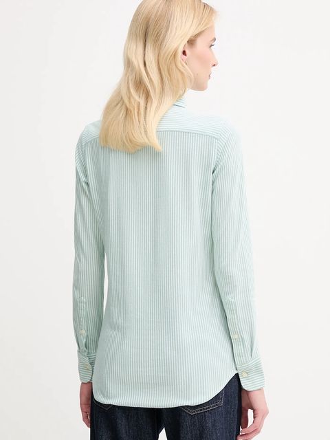 Polo Ralph Lauren koszula bawełniana damska kolor zielony slim z kołnierzykiem klasycznym 211910131