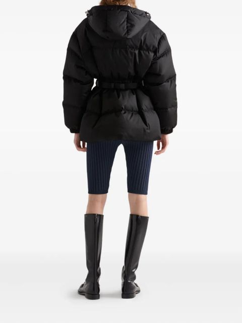 Prada hooded belted down jacket - Black