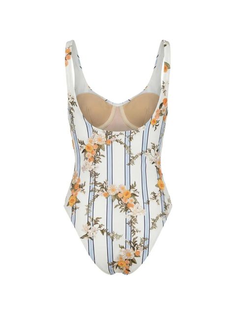Agua By Agua Bendita Gema Valle floral-print striped swimsuit - White - zdjęcie produktu nr 2
