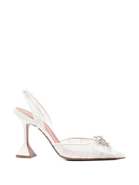 Amina Muaddi Rosie lace-embellished slingback pumps - White - zdjęcie produktu nr 1