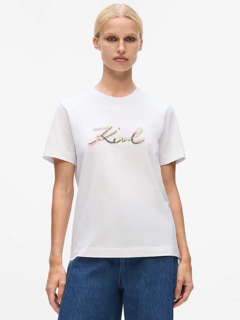 Karl Lagerfeld t-shirt bawełniany damski kolor biały A4W17052