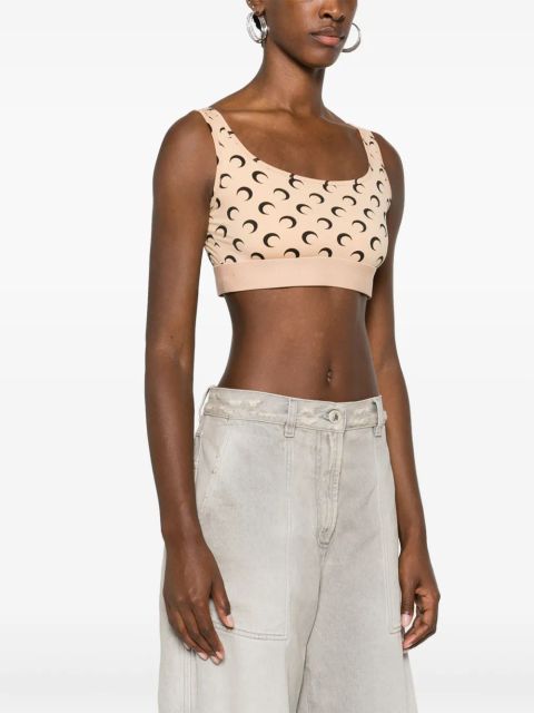 Marine Serre Crescent Moon-print crop top - Neutrals
