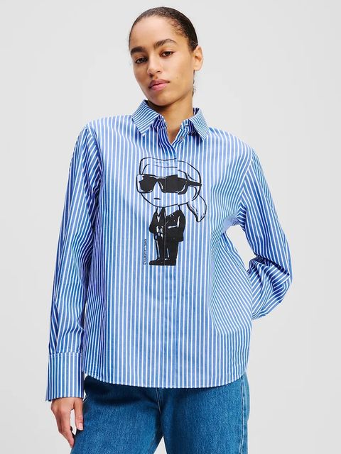 Karl Lagerfeld koszula bawełniana IKON damska kolor niebieski relaxed z kołnierzykiem klasycznym A2W11031 - zdjęcie produktu nr 1