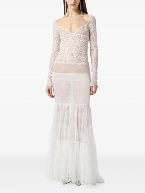 Blumarine laced long-sleeve maxi dress - White
