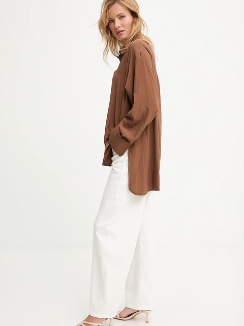 Answear.LAB koszula damska kolor brązowy relaxed z kołnierzykiem klasycznym - zdjęcie produktu nr 2