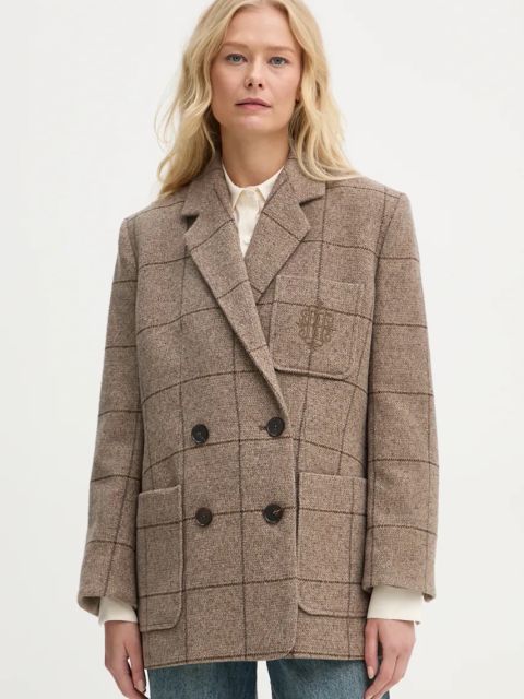 By Malene Birger marynarka z domieszką wełny RAILEY kolor beżowy dwurzędowa wzorzysta Q72631004