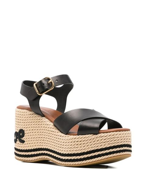 Chloé logo-embroidered platform-heel sandals - Black - zdjęcie produktu nr 2