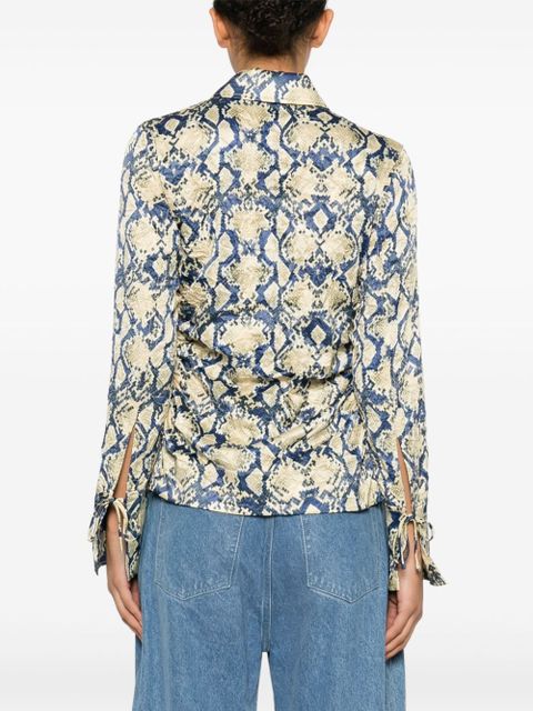 GANNI snake-print satin shirt - Blue