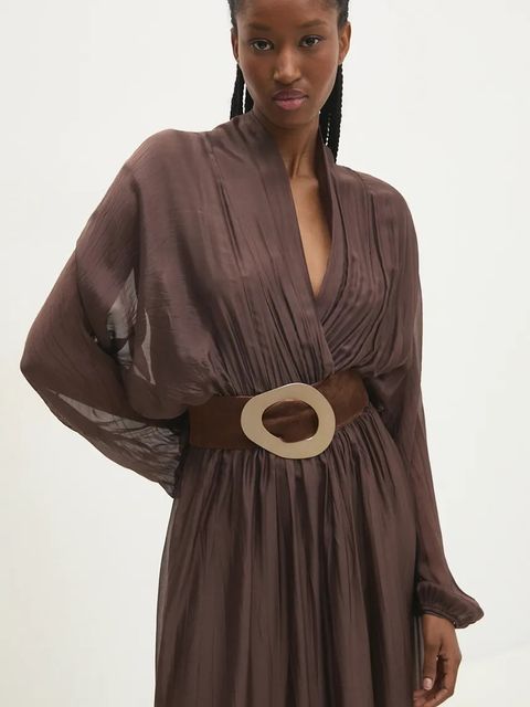 Answear Lab pasek zamszowy kolor brązowy