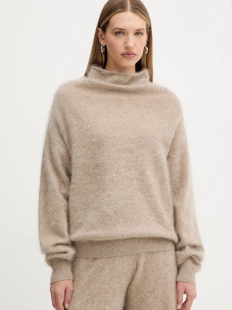 BOSS sweter kaszmirowy damski kolor beżowy lekki z półgolfem 50550806