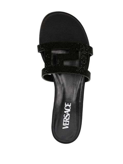 Versace Greca Maze crystal flat sandals - Black