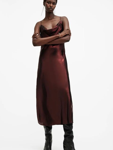 AllSaints sukienka HADLEY kolor czerwony midi prosta W255DB