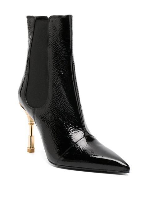 Balmain sculpted-heel patent-finish leather boots - Black