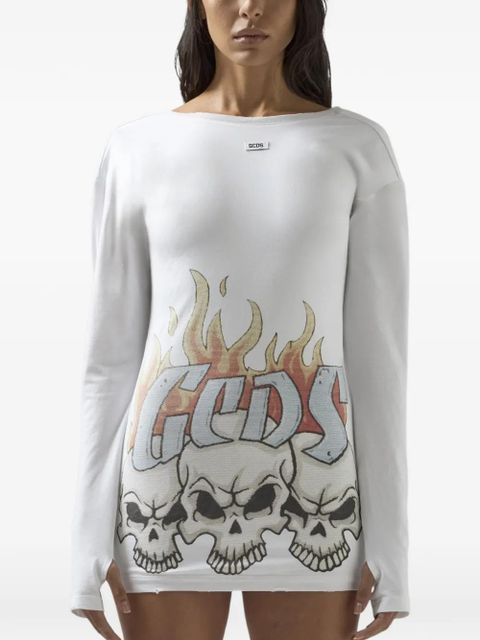 GCDS long-sleeve graphic-print mini dress - White