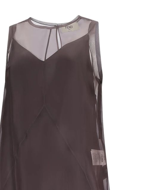 FENDI embroidered sheer panel maxi dress - Brown