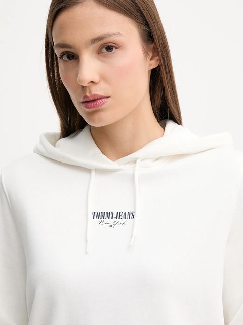 Tommy Jeans bluza bawełniana damska kolor biały z kapturem z nadrukiem DW0DW20943