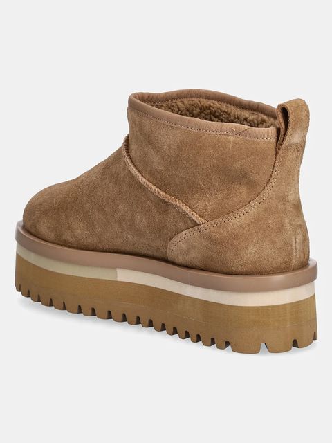 Tommy Jeans śniegowce zamszowe TJW FLATFORM SNOW BOOT SUEDE kolor beżowy EN0EN02841