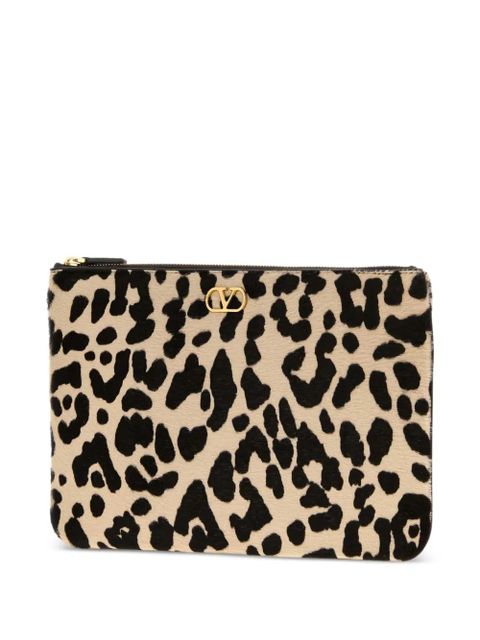 Valentino Garavani VLogo leopard-print clutch bag - Neutrals