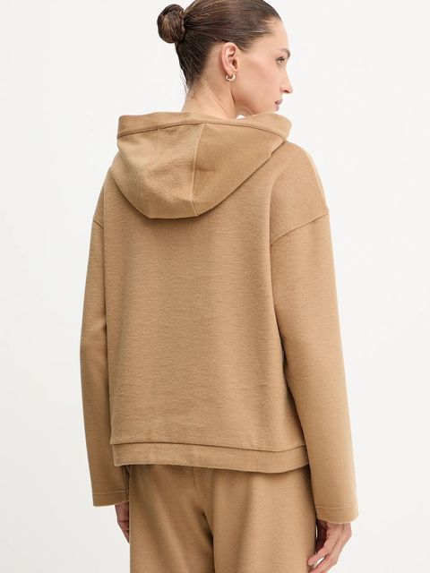 Weekend Max Mara bluza z dodatkiem wełny OSCURI damska kolor beżowy z kapturem gładka 2525926012600