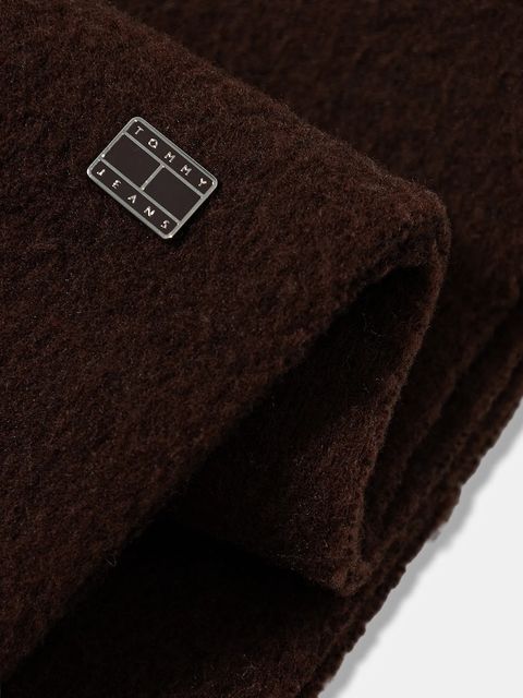 Tommy Jeans szalik z dodatkiem wełny damski kolor brązowy gładki AW0AW17903