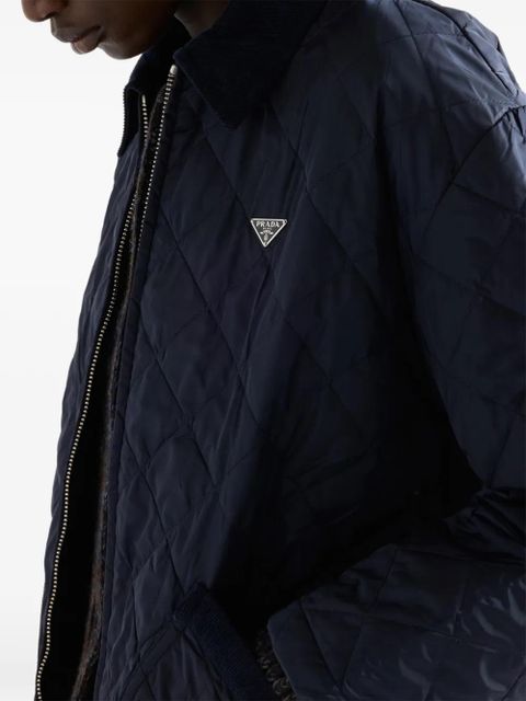 Prada corduroy-collar quilted puffer jacket - Blue